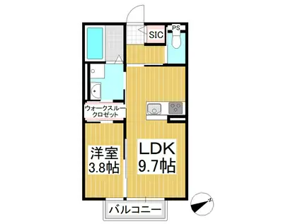 ウィズハイム上田(1LDK/2階)の間取り写真