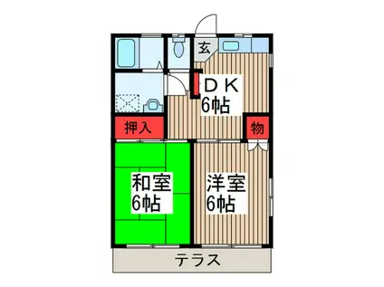 西浦和ハイツ(2DK/1階)の間取り写真
