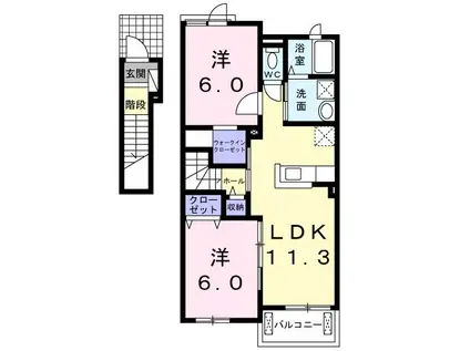 グラースK A(2LDK/2階)の間取り写真