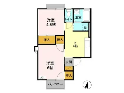 コーポ七曲りC(2K/2階)の間取り写真