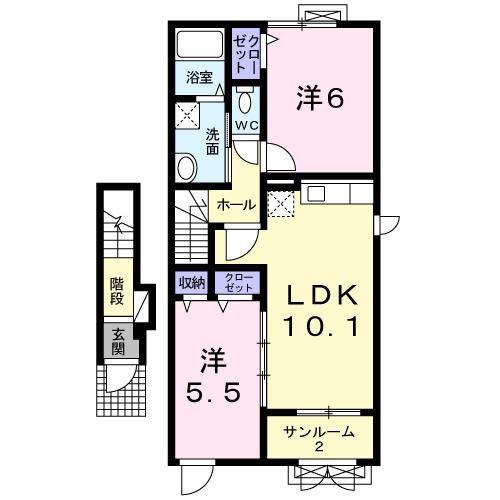 グロースフェルトB(2LDK/2階)の間取り写真