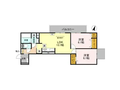 GRAMM奥海印寺 イースト(2LDK/1階)の間取り写真