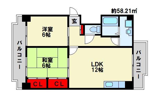 クレベール八千代(2LDK/7階)の間取り写真
