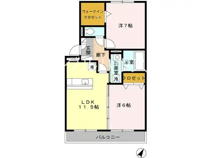 ロイヤルブルーB棟(2LDK/1階)の間取り写真