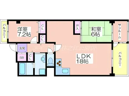 近鉄南港ガーデンハイツ21号棟(2LDK/2階)の間取り写真
