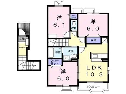 カレッジコート D(3LDK/2階)の間取り写真