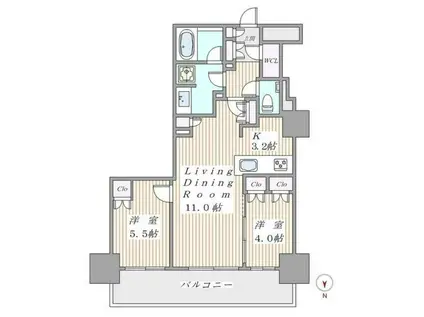 プライムパークス品川シーサイド ザ・タワー(2LDK/26階)の間取り写真