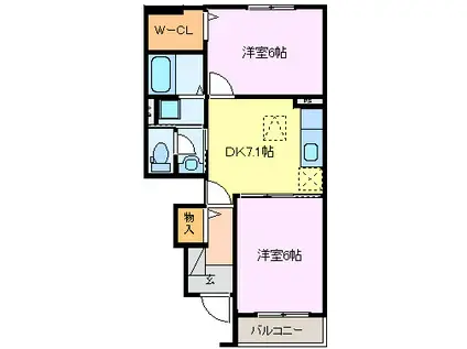 ランドマーク・レーヴA(2DK/1階)の間取り写真