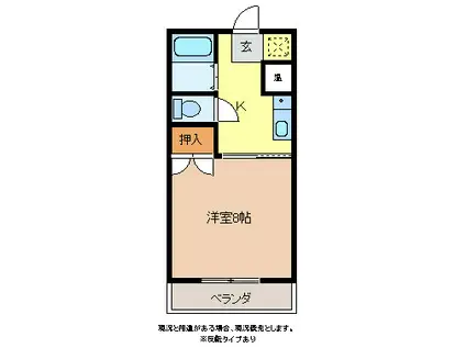 プリオールU(1K/2階)の間取り写真