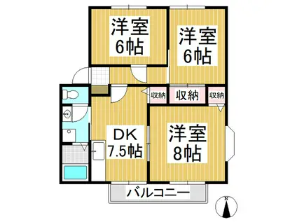 サンビレッジ上駒(3DK/1階)の間取り写真