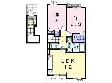 プリムローズ ノユルII(2LDK/2階)の間取り写真