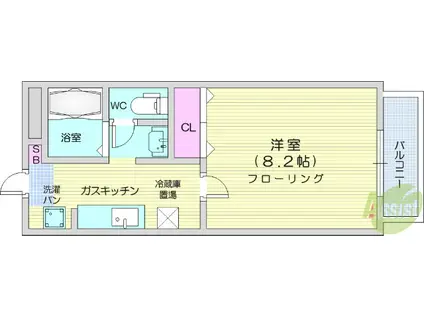 グランシティ黒松(1K/2階)の間取り写真