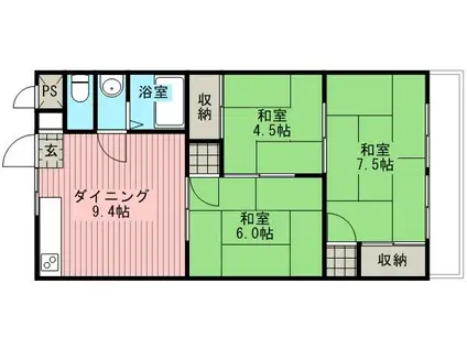 ひまわりマンション(3DK/3階)の間取り写真