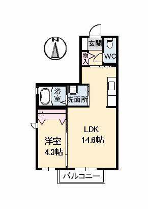 クレセントハイムA棟(1LDK/2階)の間取り写真