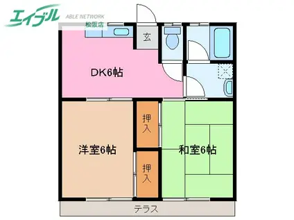 オリーブと春のコーヒーB棟(2DK/1階)の間取り写真