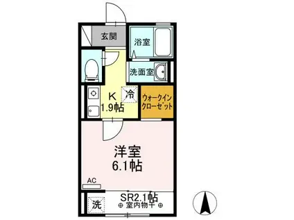 プレザントヒルズ B(1K/2階)の間取り写真