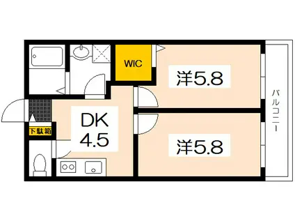 メゾンドルポ吉見園(2DK/2階)の間取り写真