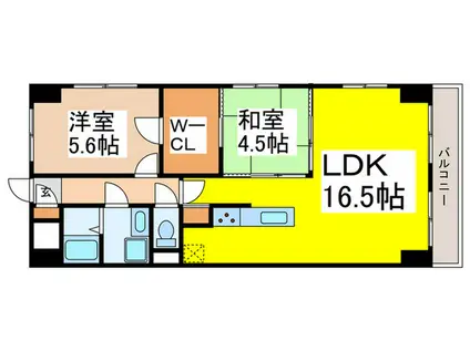 ハイフラットワン(2LDK/4階)の間取り写真