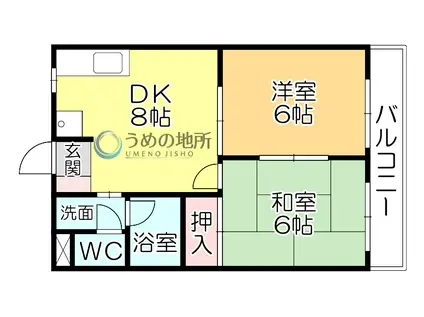 フェニックス久留米(2DK/3階)の間取り写真