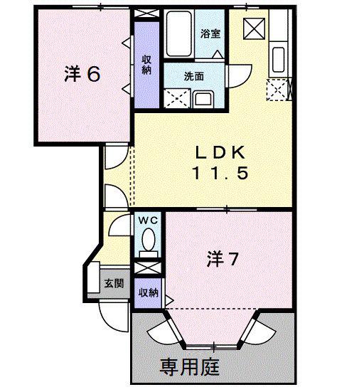ツインシャトーB棟(2LDK/1階)の間取り写真
