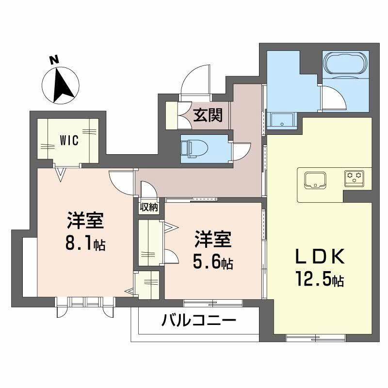 グランディア古川(2LDK/2階)の間取り写真