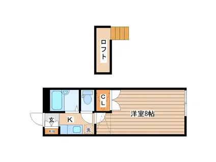 向山サンヒルズ(1K/2階)の間取り写真