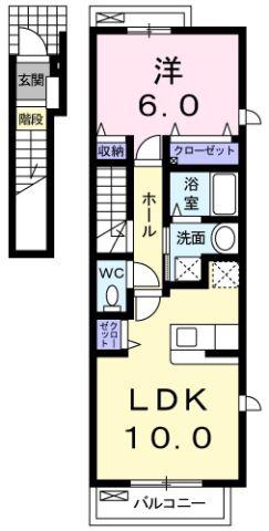 アンジェリカ E(1LDK/2階)の間取り写真