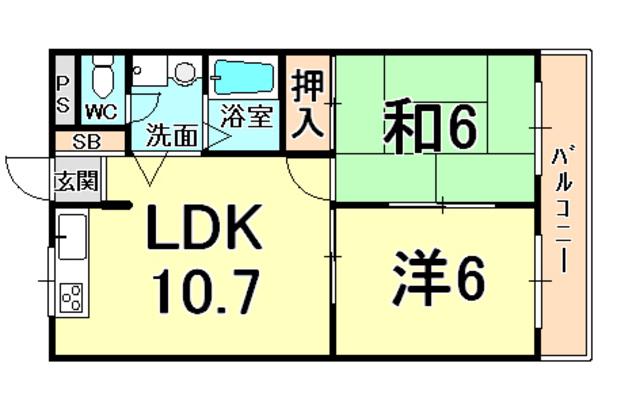 バンベールコート(2LDK/2階)の間取り写真