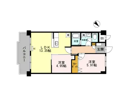 グリーンメゾン白鳥(2LDK/3階)の間取り写真