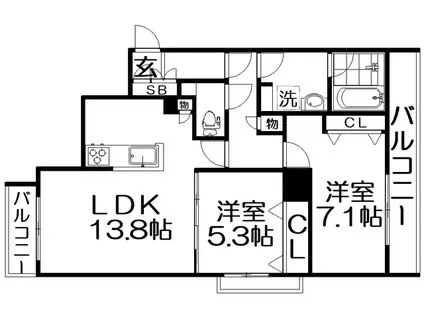 シャーメゾン さつき(2LDK/2階)の間取り写真