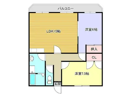 サバービア新葉(2LDK/3階)の間取り写真