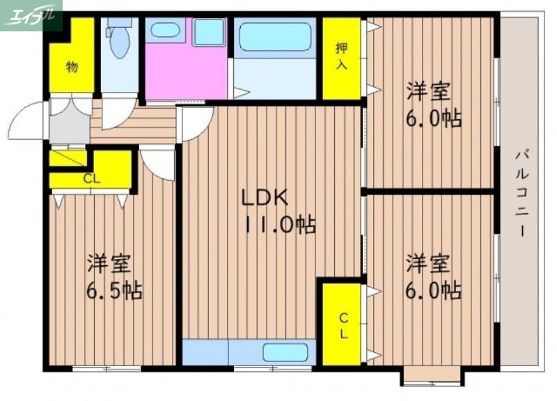 ピレニーズ奥田(3LDK/2階)の間取り写真