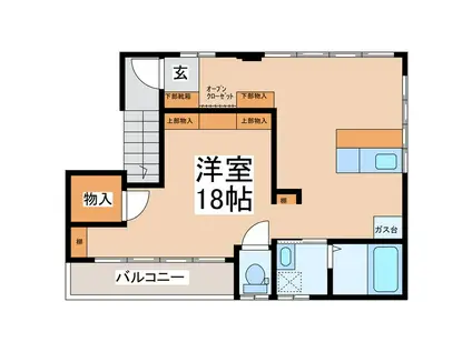 フラット中央(ワンルーム/2階)の間取り写真