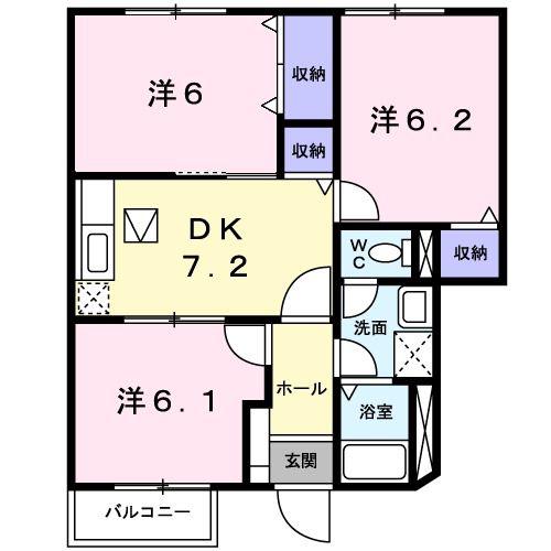 ファミール・ビラB(3DK/1階)の間取り写真