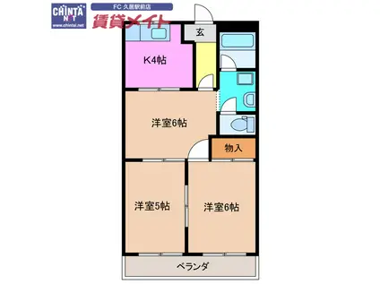 OAK HILLS(3DK/1階)の間取り写真