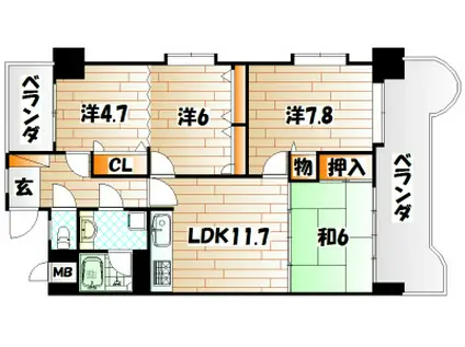 ライオンズマンション小倉駅南(4LDK/11階)の間取り写真