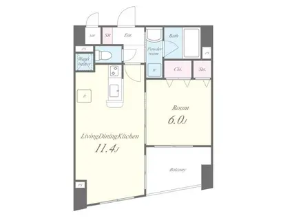 エリアM(1LDK/7階)の間取り写真