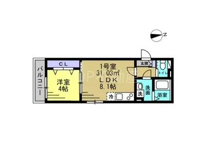 パルブニール浜野(1LDK/1階)の間取り写真