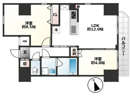 スカイグランデ日暮里(2LDK/13階)の間取り写真