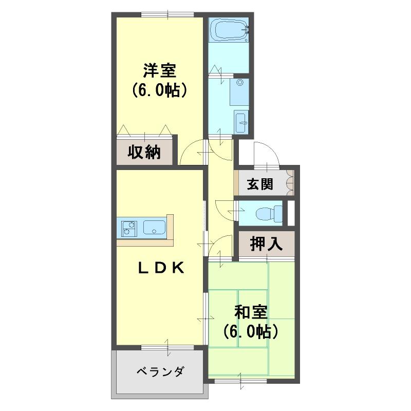 ファミーユ蓮池(2LDK/1階)の間取り写真