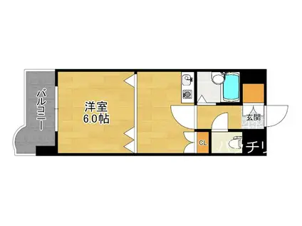 ライオンズマンション博多中央(1DK/9階)の間取り写真