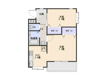 AQUALEES(2K/1階)の間取り写真