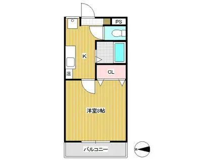 ハーベスト常入(1K/1階)の間取り写真