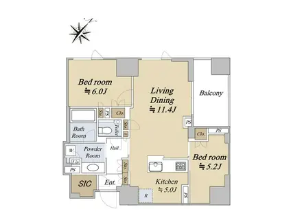 プラウド恵比寿南(2LDK/4階)の間取り写真
