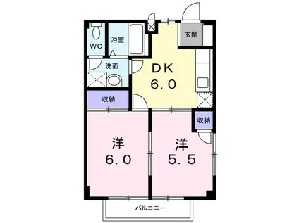 ノースサイドK(2DK/2階)の間取り写真