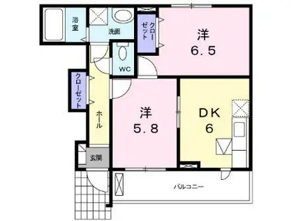 ナチュラルM(2DK/1階)の間取り写真