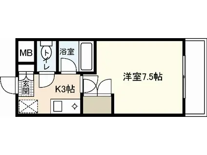 LUSSO祇園(1K/3階)の間取り写真