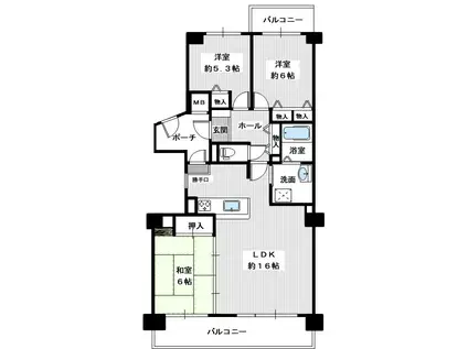 リベラス21金剛東 13棟(3LDK/3階)の間取り写真
