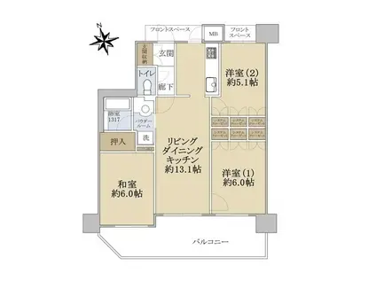 リベール帝塚山東(3LDK/6階)の間取り写真