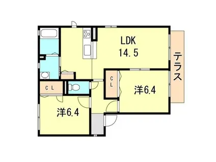 パールビューA棟(2LDK/2階)の間取り写真